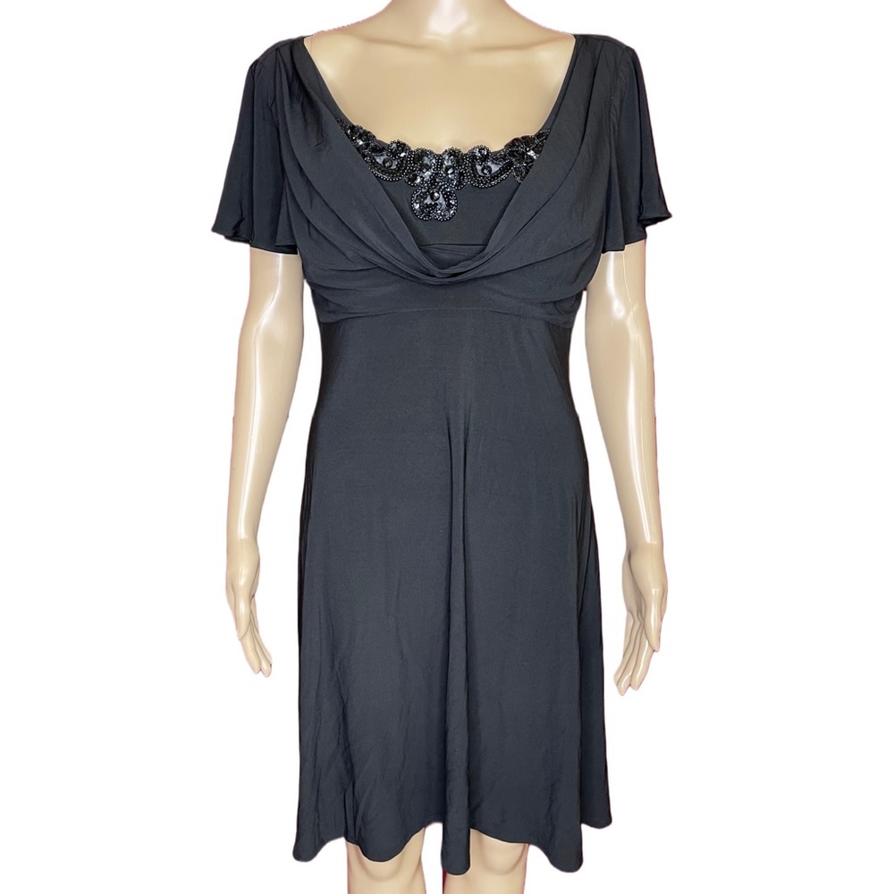 Jessica Howard Evenings Black Beaded Empire Midi Size 14